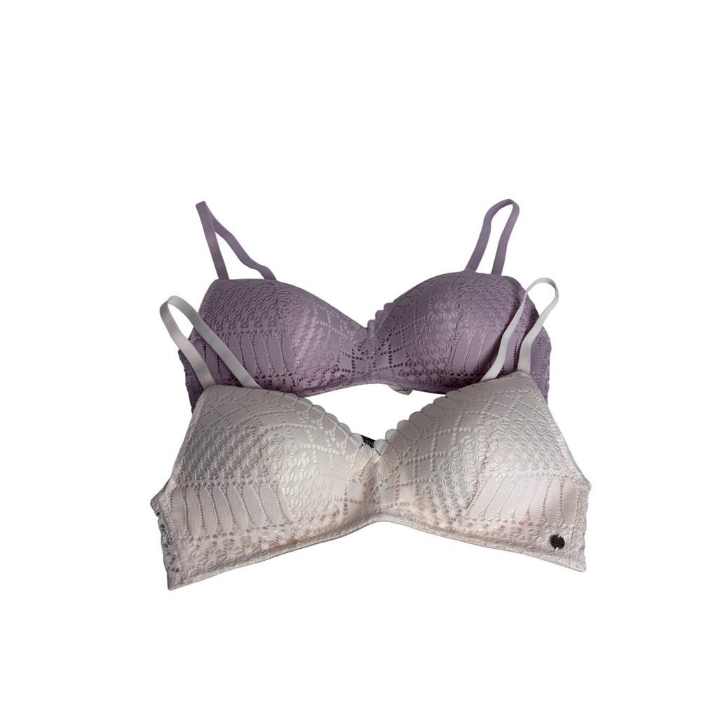 Lucky Brand Lot ofâ 2 Lace Wireless T-Shirt Bras Lavender Cream 34B